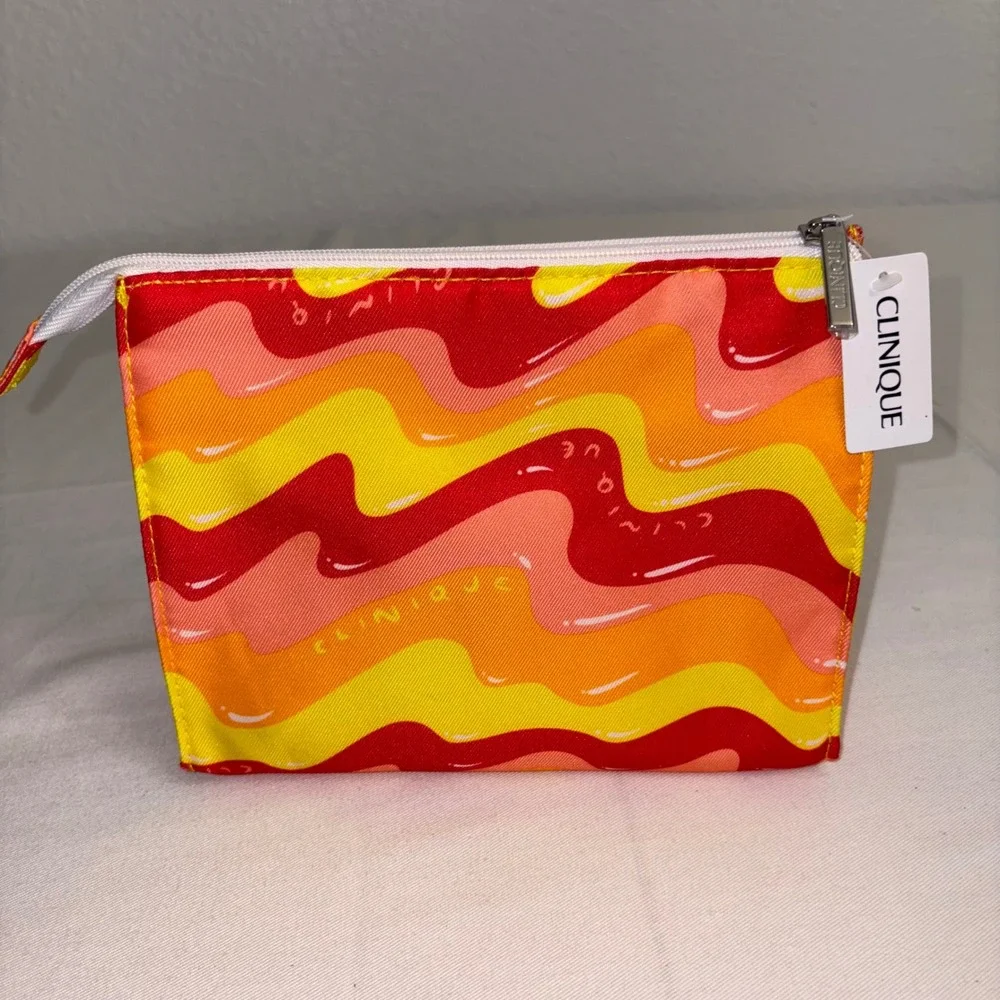 Clinique Cosmetic Bag Pouch Vibrant Wavy Pattern Makeup Organizer‎ Zipper Pouch